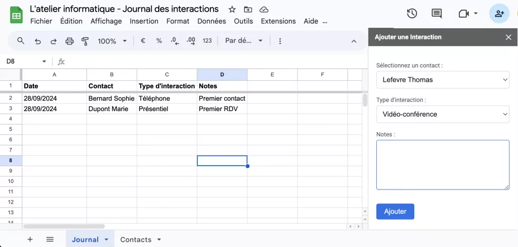 Présentation de la feuille de calcul