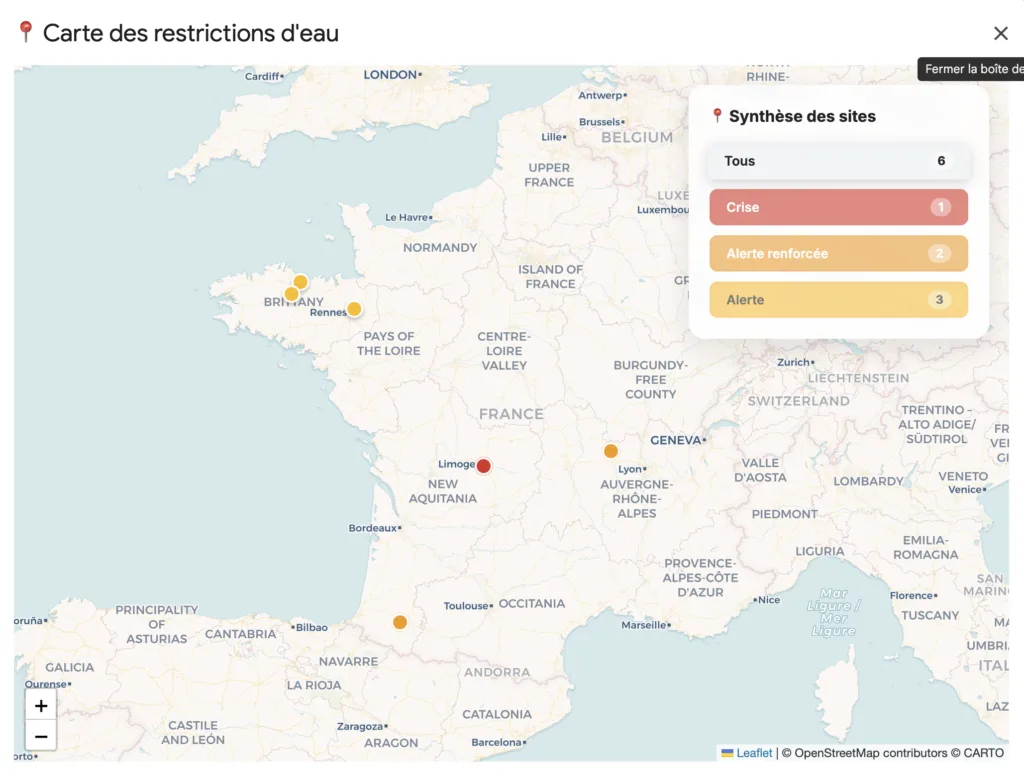 carte des restrictions d'eau
