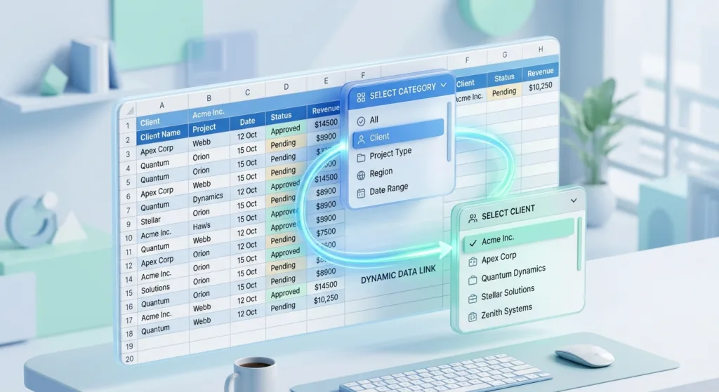interface de feuille de calcul illustrant un lien de données dynamique pour